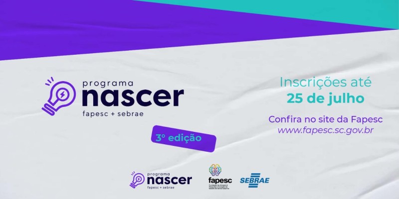  O Programa Nascer de Pré-Incubação de Ideias Inovadoras para o Ecossistema Catarinense de Inovação – III Edição está com inscrições abertas até 25 de julho, às 18h. Serão selecionadas 276 propostas para receber mentoria e transformar ideias em negócios. 