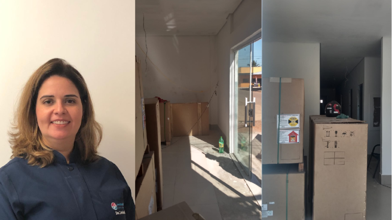Empreendedora Letícia Abreu, 45 anos, dentista, professora, e o segundo consultório odontológico sendo reformado em Chapada dos Guimarães - Foto por: divulgação