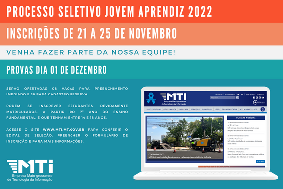 Card de abertura de inscrições para o processo seletivo de Jovem Aprendiz - Foto por: Yasmin Fernandes