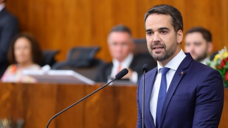 Leite faz o primeiro pronunciamento como governador para seu segundo mandato no Piratini -Foto: Itamar Aguiar / Palácio Piratini