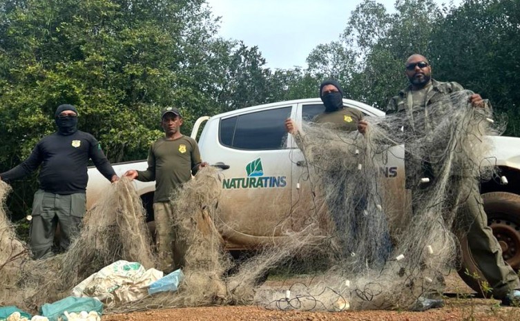 Foram recolhidos mais de 1,1 mil metros de redes que seriam usadas em pesca ilegal na região do PEC - Foto: Naturatins/Governo do Tocantins