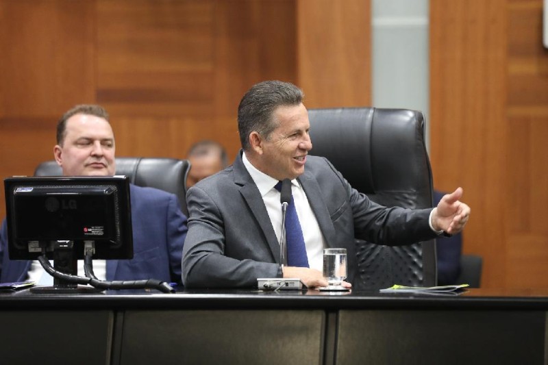 O governador Mauro Mendes, durante a abertura dos trabalhos da Assembleia Legislativa