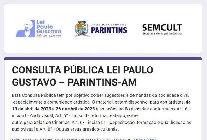 Foto: Reprodução/Prefeitura de Parintins - AM