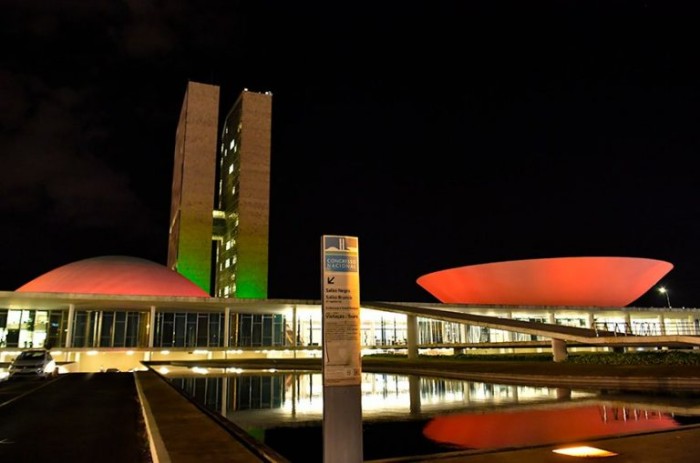 Congresso iluminado de verde e vermelho - (Foto: Waldemir Barreto/Agência Senado)