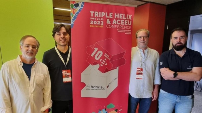 Jorge Luís Tonetto, André Perini, Giovani Padilha e Fabrício Gomes representaram o Estado no evento em Barcelona -Foto: Ascom Sefaz