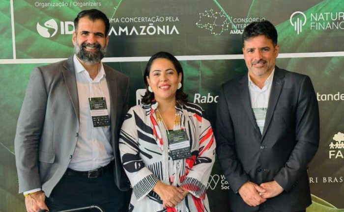 Secretários de Meio Ambiente representantes do Amazonas, Eduardo Taveira, do Acre, Julie Messias, e do Tocantins, Marcello Lelis - Foto: Cristiane Peres/Governo do Tocantins
