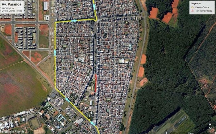 Trecho demarcado em amarelo assinala onde será feita a interdição | Foto: Divulgação/Secretaria de Obras