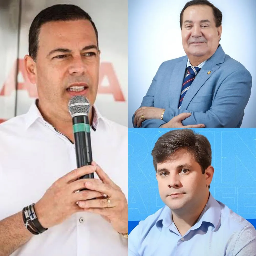 Na foto os três candidatos a prefeito de Garanhuns, o atual prefeito Sivaldo Albino que busca à reeleição, o deputado estadual Izaías Régis, e o vereador Gersinho Filho.
