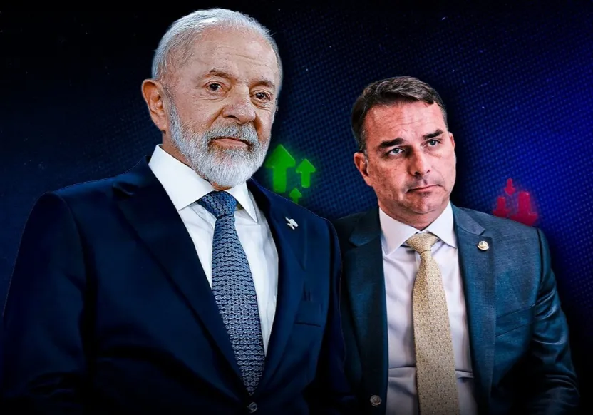 Presidente Luiz Inácio Lula da Silva (PT) à esquerda e senador Flávio Bolsonaro (PL), à direita. — Foto: Divulgação 