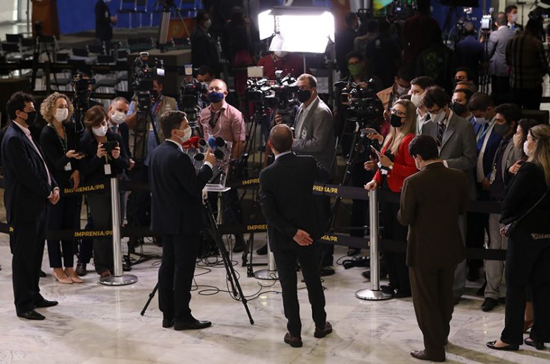 Entrevista coletiva no Palácio do Planalto, em 2020: jornalistas continuam atuando na pandemia - José Dias/PR