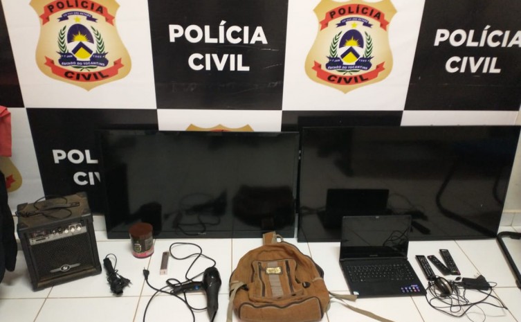 Equipamentos eletrônicos e demais objetos apreendidos pela PC-TO - Foto: SSP/Governo do Tocantins