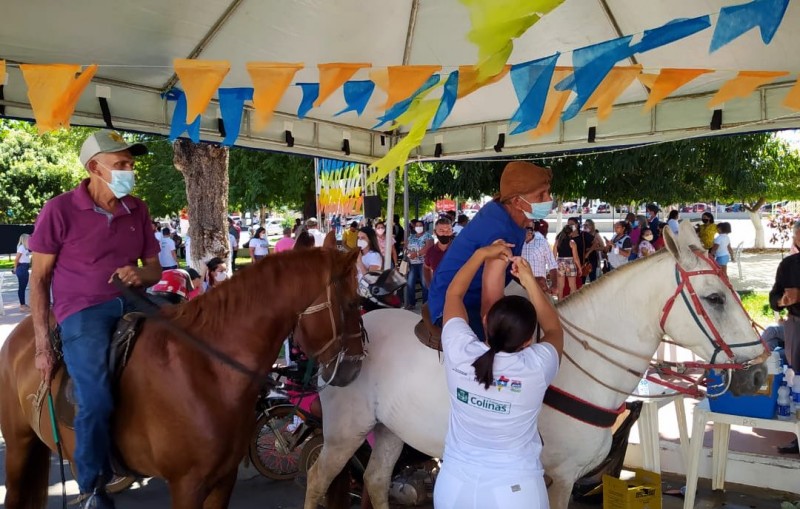 Vaqueiros são vacinados no drive-thru do Arraial da Vacinação em Colinas (Foto: Divulgação)