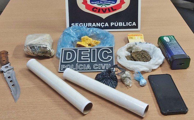 Polícia Civil apreende drogas e arma de fogo, bem como prende suspeito por tráfico em Divinópolis - Foto: SSP/Governo do Tocantins