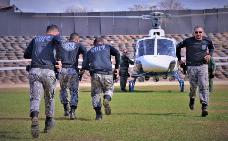16 policiais penais do Grupo de Operações Penitenciárias (Gope) participaram do treinamento com aeronaves - Foto: Marcos Miranda/Governo do Tocantins