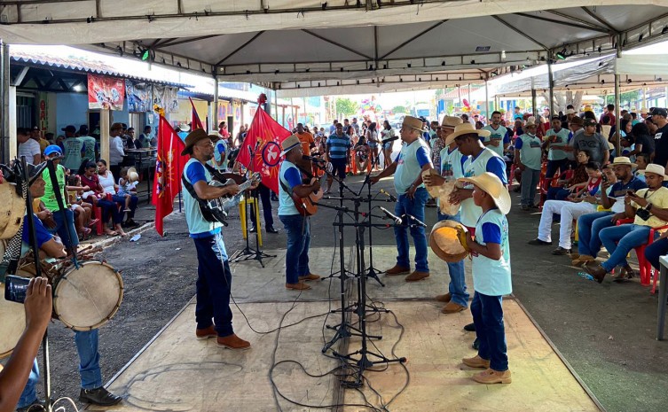 Foliões encantam os visitantes com apresentação dos elementos como caixa, viola e suça - Foto: Henrique Vieira/Governo do Tocantins