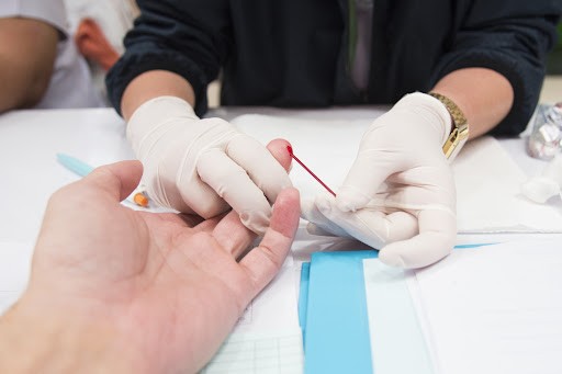 blood drop for blood testing.Nurses collect blood from blood donor for blood donation