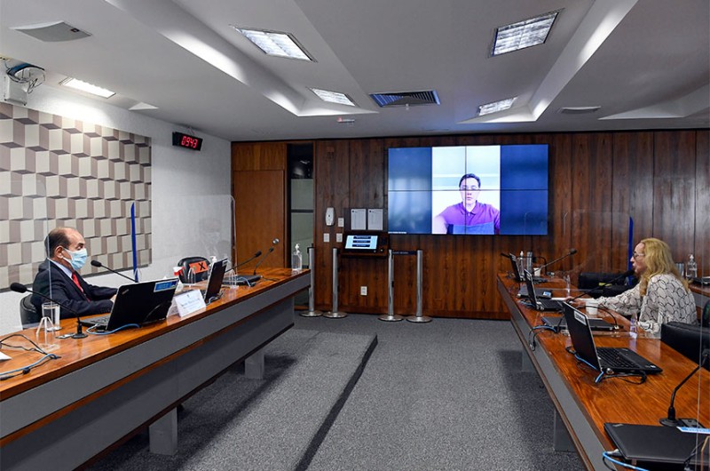 Marcelo Castro, Maria Eliza e Veneziano (no telão), que defendeu aprovação do projeto na Comissão de Educação - Roque de Sá/Agência Senado