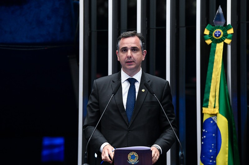 Rodrigo Pacheco agradeceu a Gilberto Kassab, presidente do PSD, o convite para se candidatar a presidente do país e disse que vai continuar defendendo a democracia, as liberdades e o estado de direito - Roque de Sá/Agência Senado