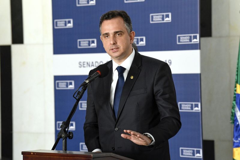 Presidente do Senado, Rodrigo Pacheco (DEM-MG), durante entrevista coletiva - (Foto: Jefferson Rudy/Agência Senado - 30.03.2021)
