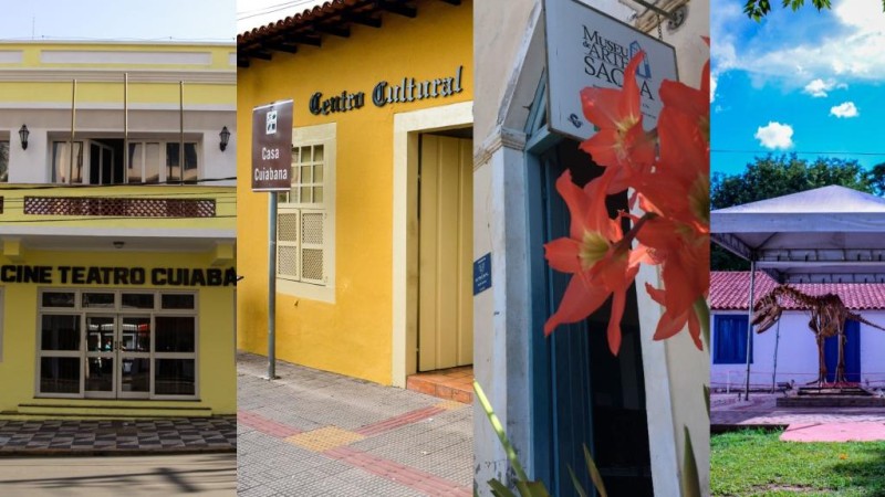 Cine Teatro Cuiabá, Centro Cultural Casa Cuiabana, Museu de Arte Sacra de Mato Grosso e Museu de História Natural de Mato Grosso - Foto por: Secel-MT