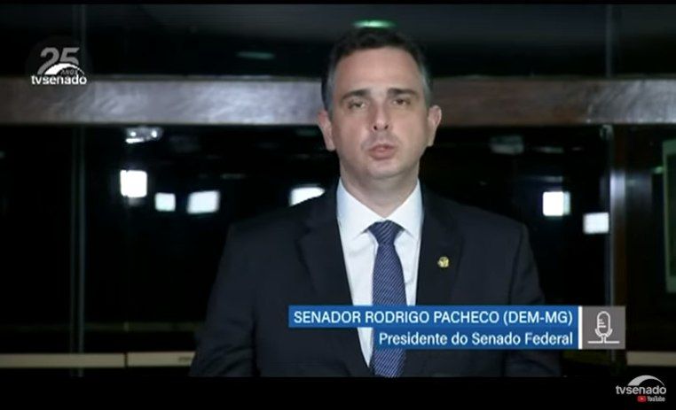 O presidente do Senado, Rodrigo Pacheco, durante entrevista - (Foto: Reprodução/TV Senado)